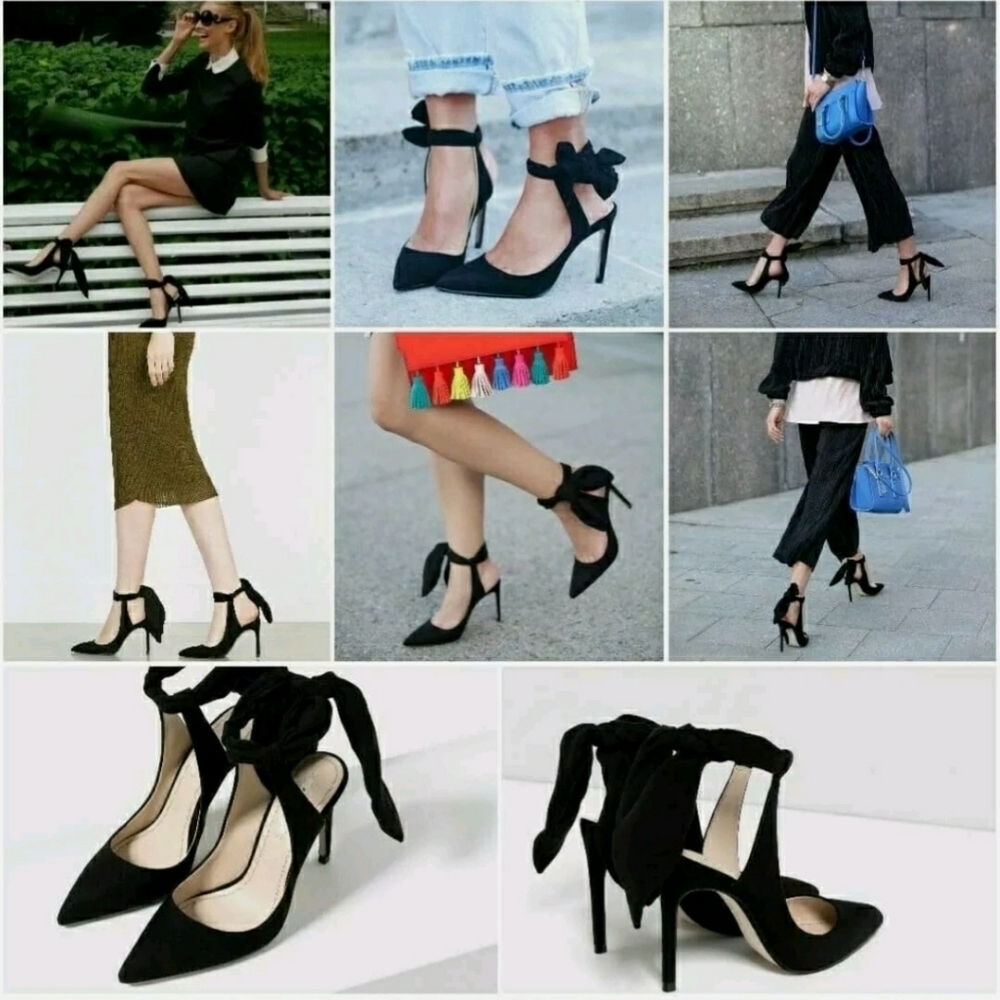 NEW Zara tie ankle strap slingback heels